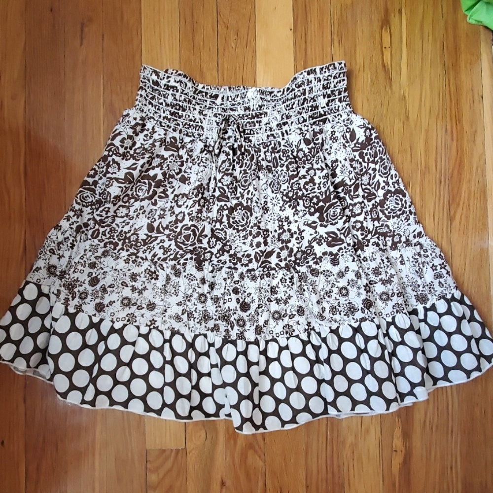 Floral Patterned Skirt - Brown And White